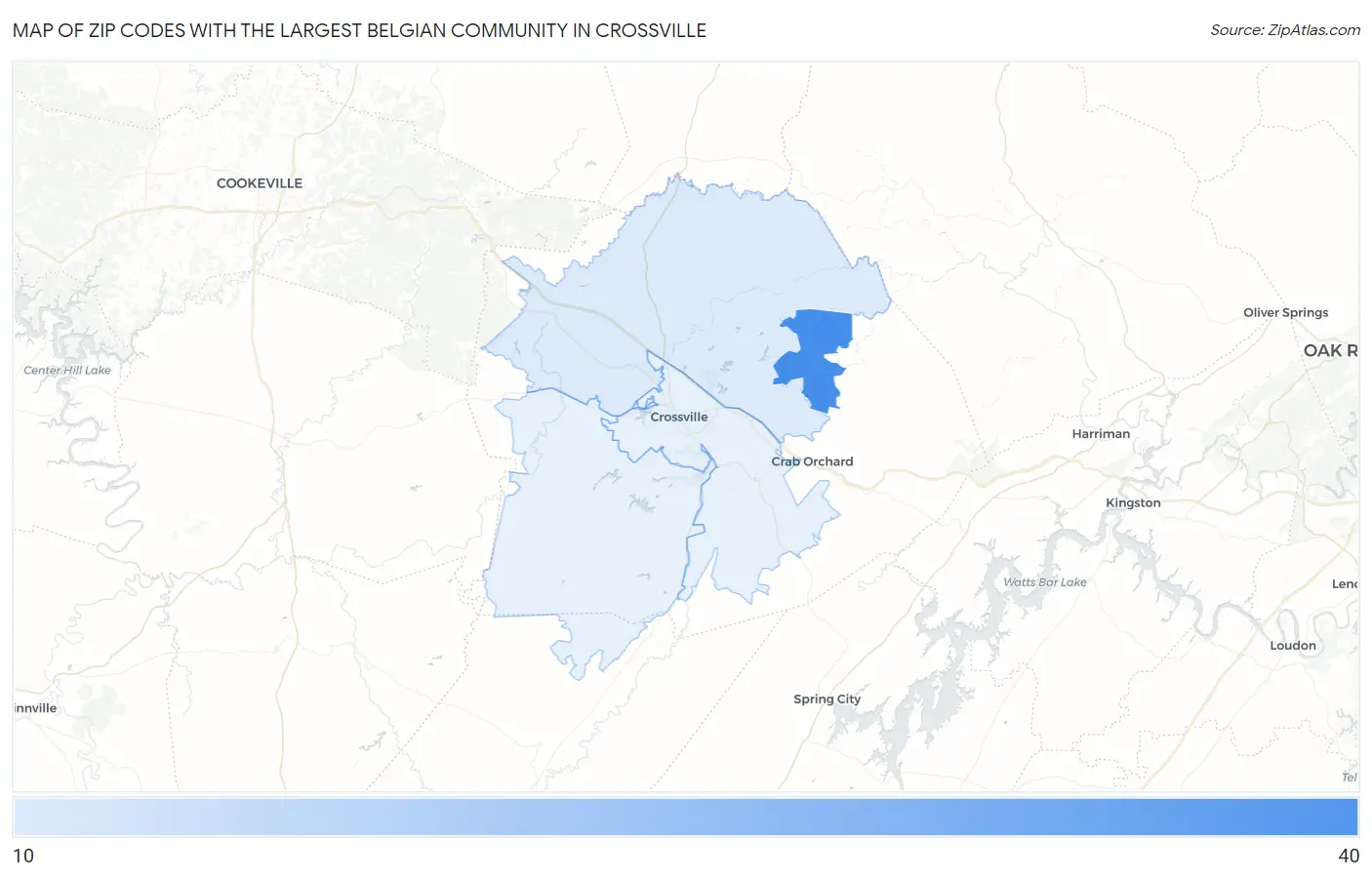 Zip Codes with the Largest Belgian Community in Crossville Map