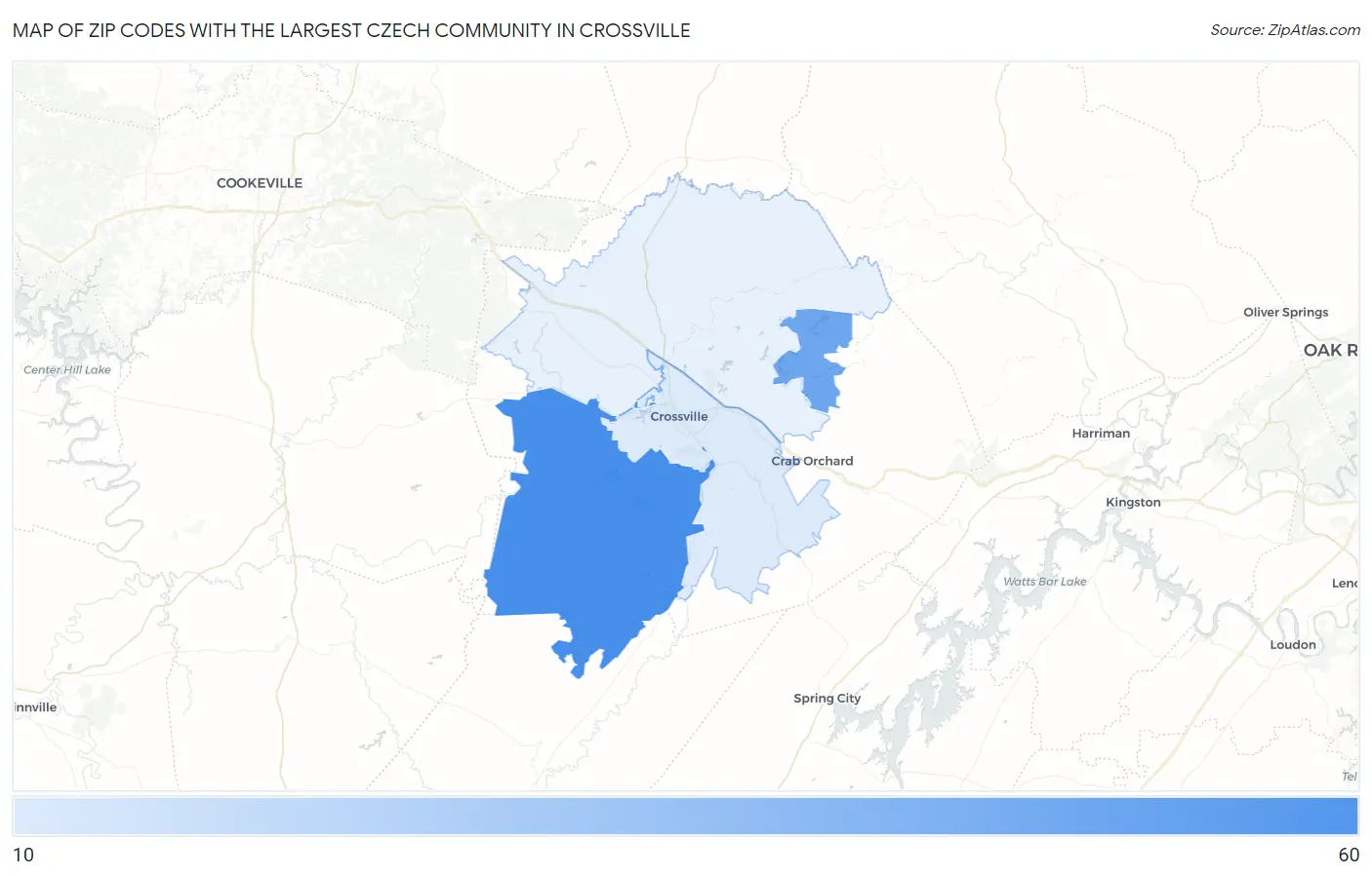 Zip Codes with the Largest Czech Community in Crossville Map