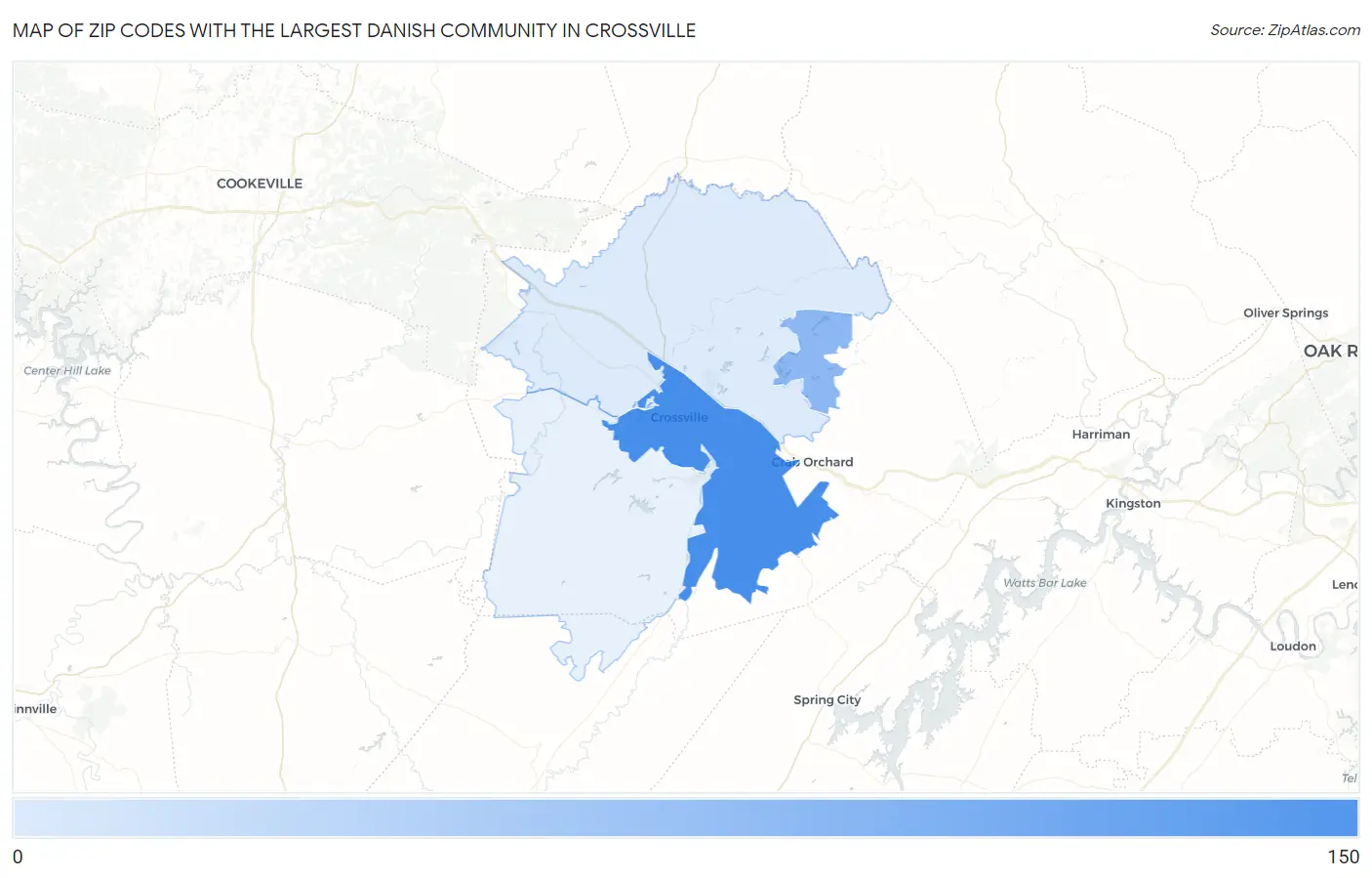 Zip Codes with the Largest Danish Community in Crossville Map