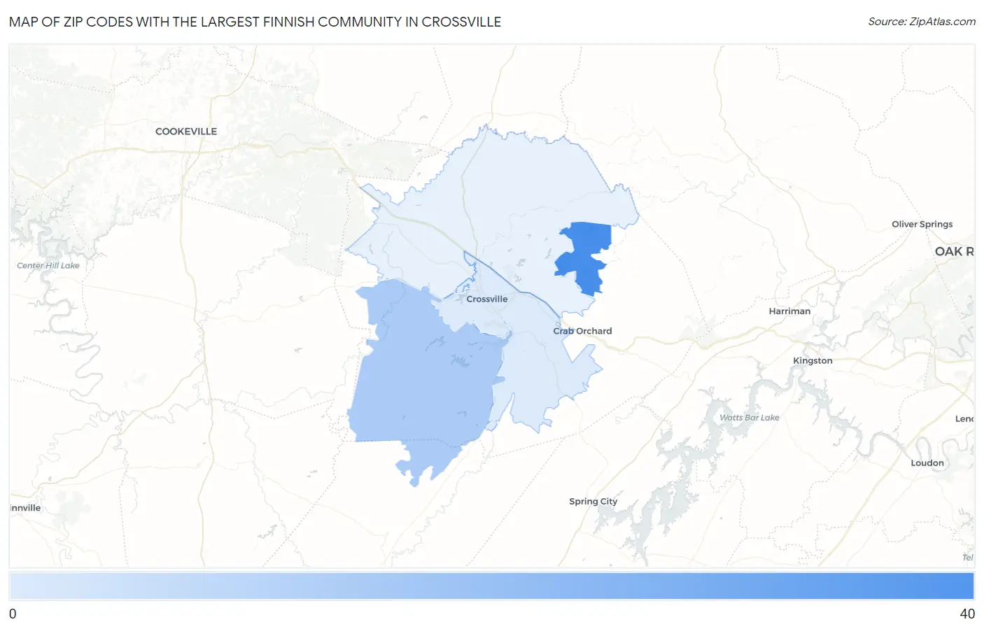 Zip Codes with the Largest Finnish Community in Crossville Map