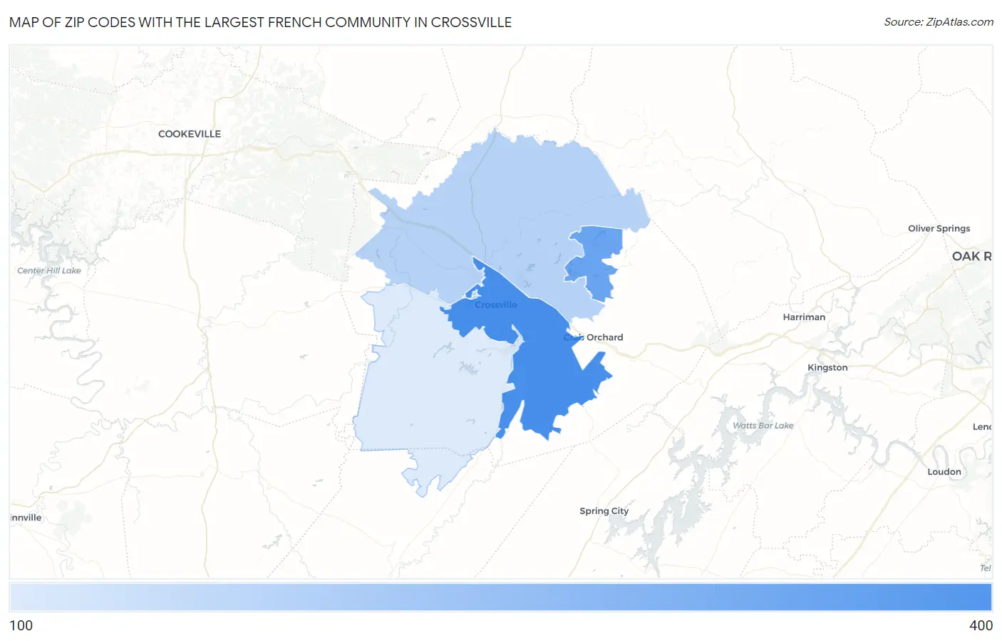 Zip Codes with the Largest French Community in Crossville Map