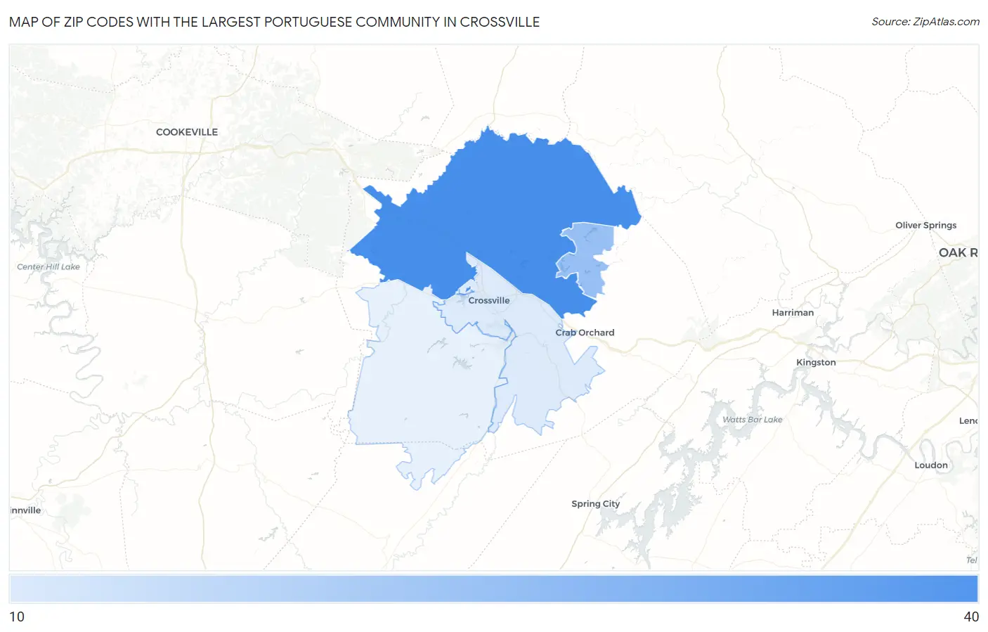 Zip Codes with the Largest Portuguese Community in Crossville Map