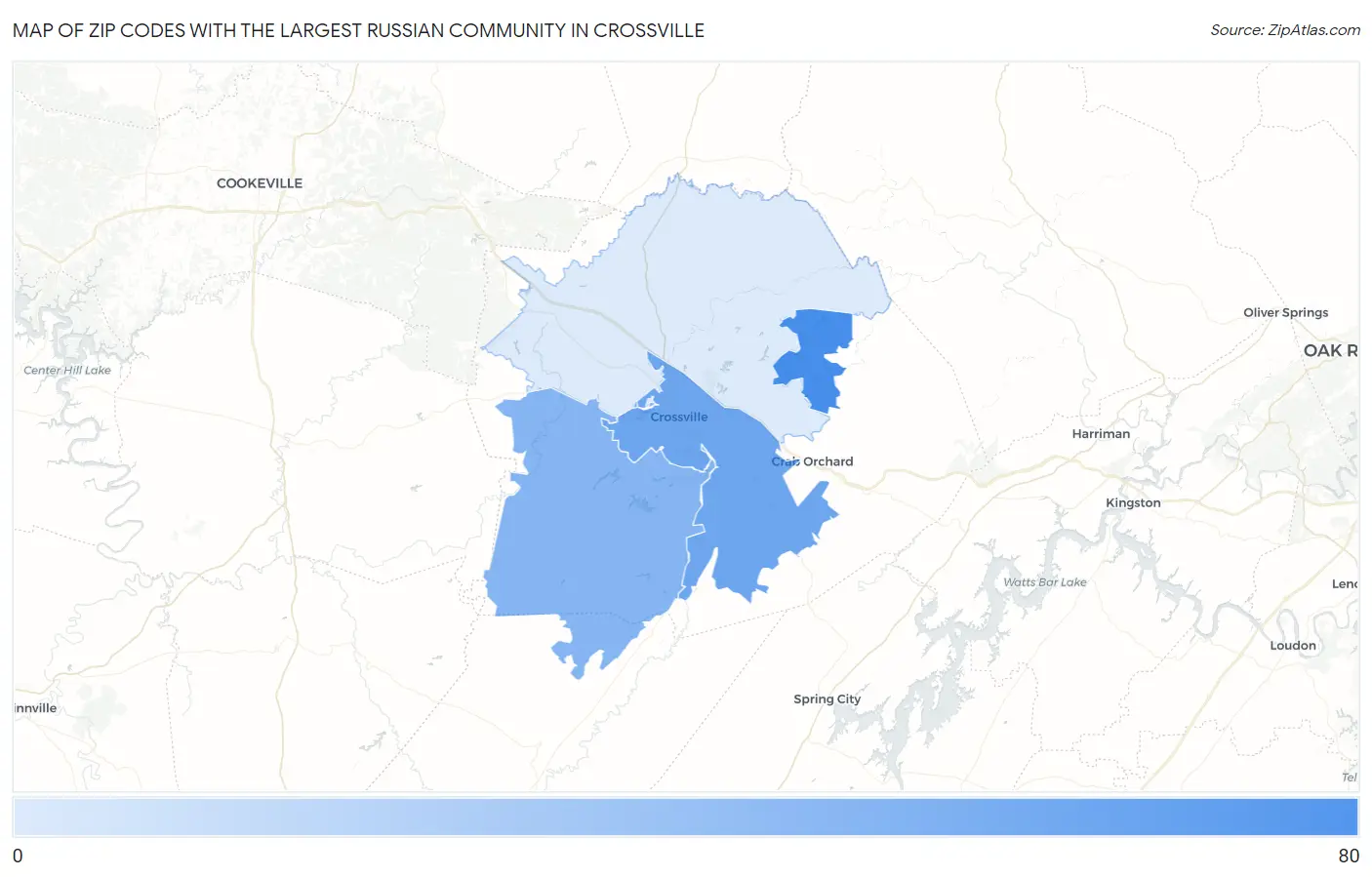 Zip Codes with the Largest Russian Community in Crossville Map