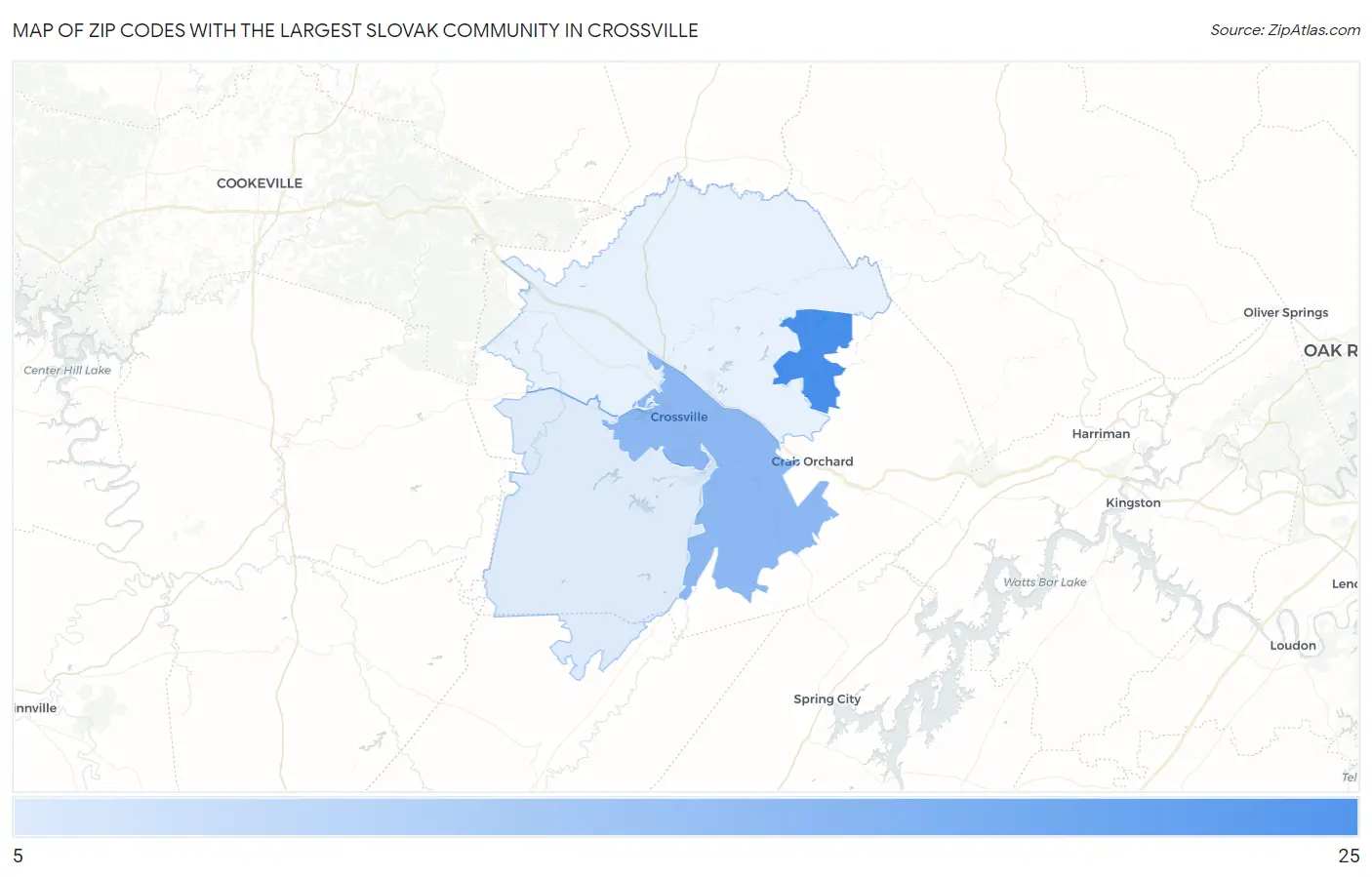 Zip Codes with the Largest Slovak Community in Crossville Map