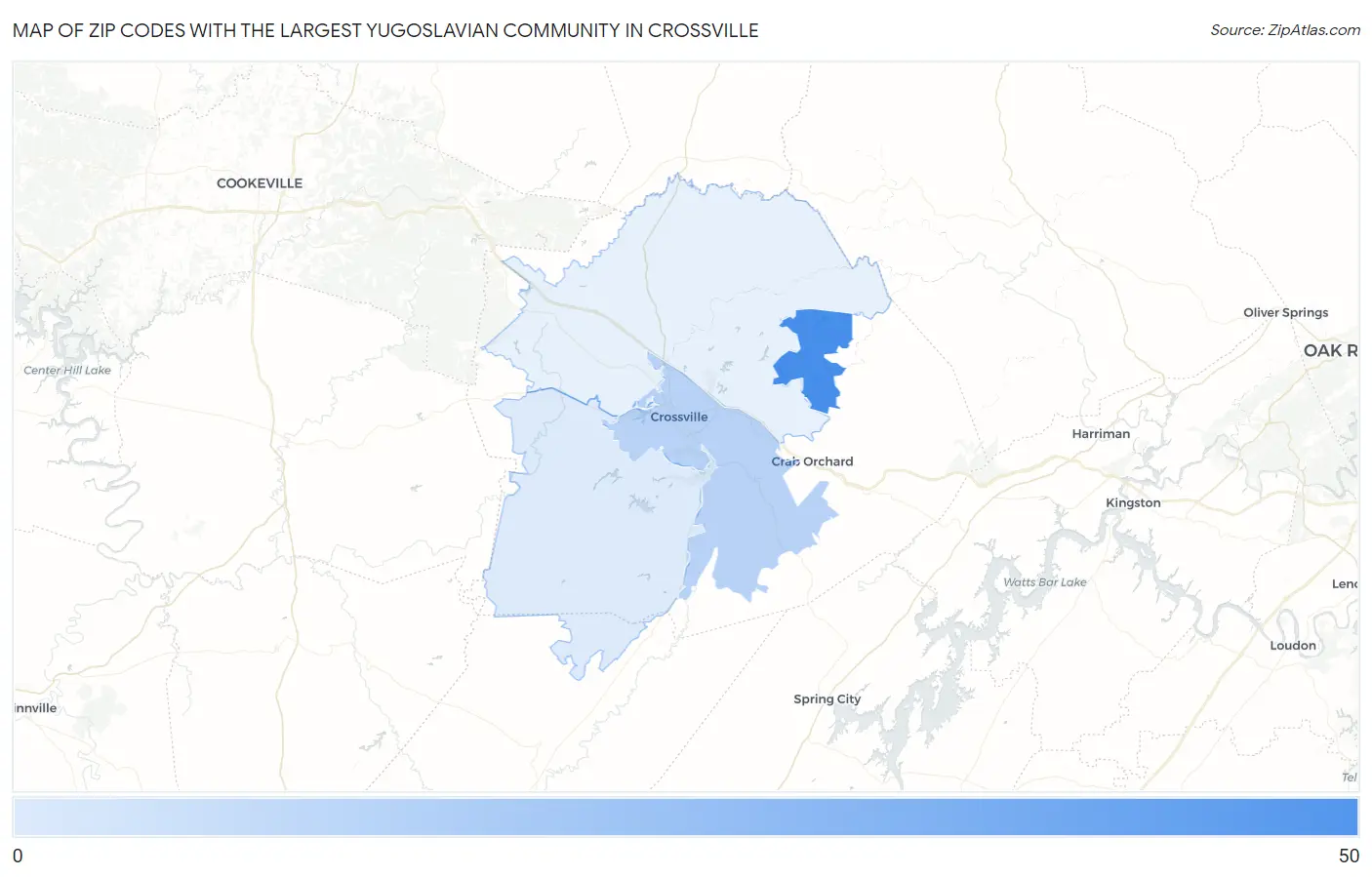 Zip Codes with the Largest Yugoslavian Community in Crossville Map
