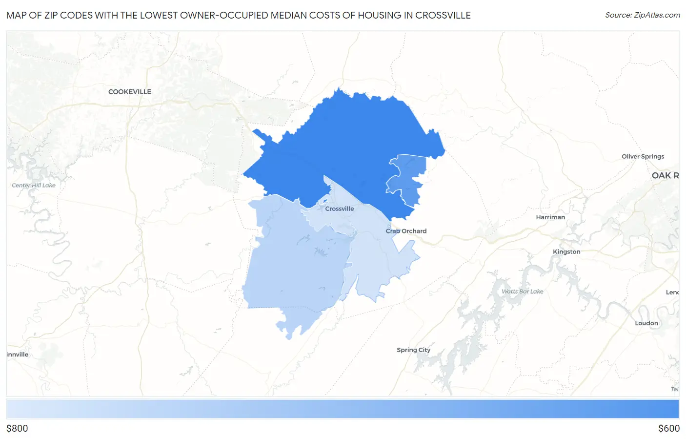 Zip Codes with the Lowest Owner-Occupied Median Costs of Housing in Crossville Map