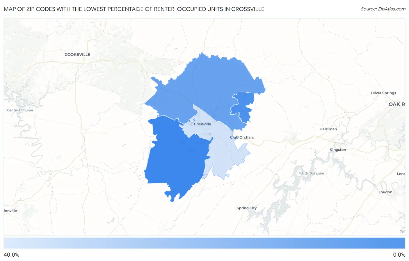 Zip Codes with the Lowest Percentage of Renter-Occupied Units in Crossville Map