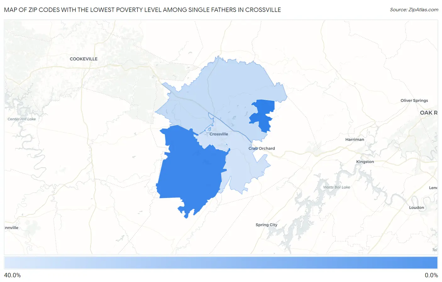 Zip Codes with the Lowest Poverty Level Among Single Fathers in Crossville Map