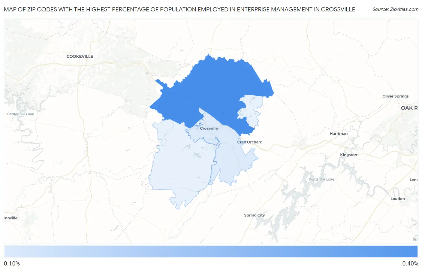 Zip Codes with the Highest Percentage of Population Employed in Enterprise Management in Crossville Map