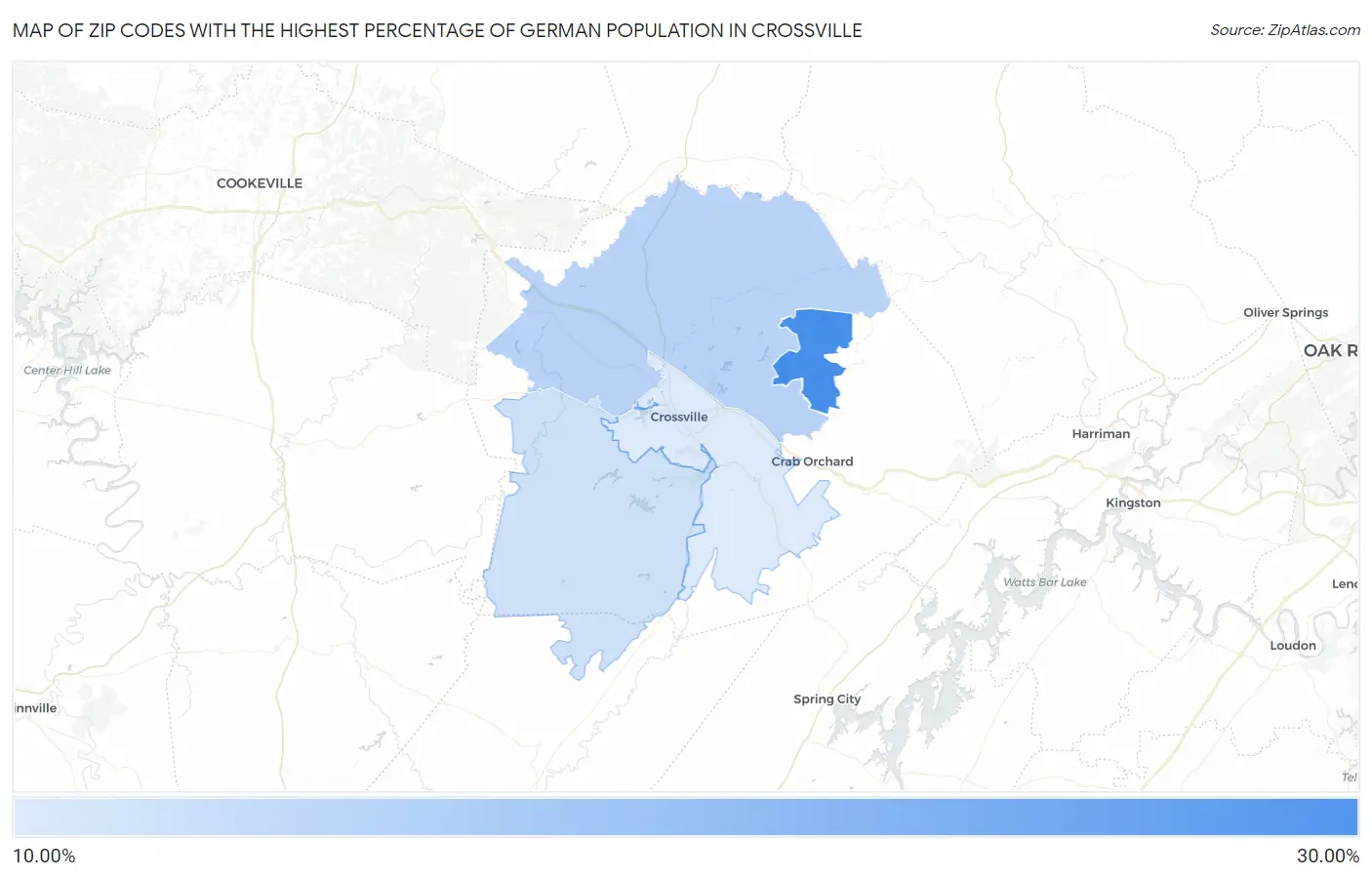 Zip Codes with the Highest Percentage of German Population in Crossville Map