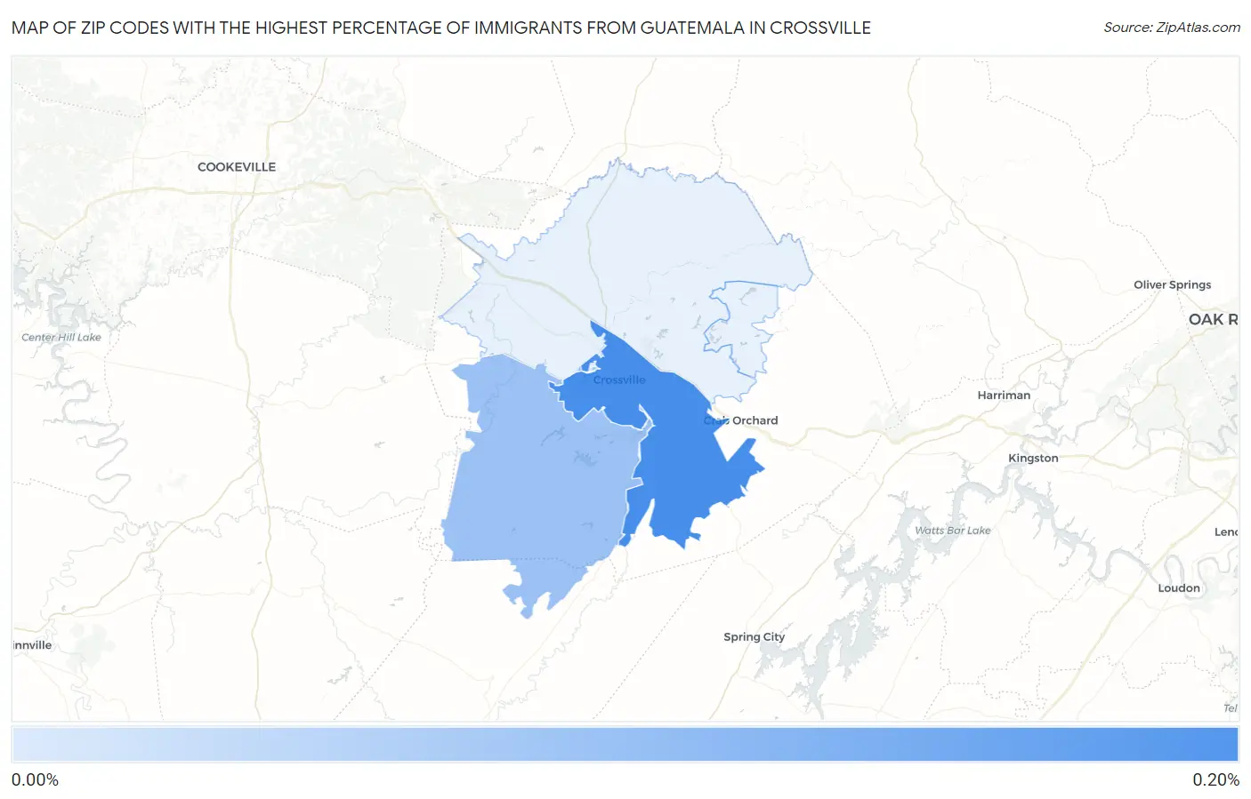 Zip Codes with the Highest Percentage of Immigrants from Guatemala in Crossville Map