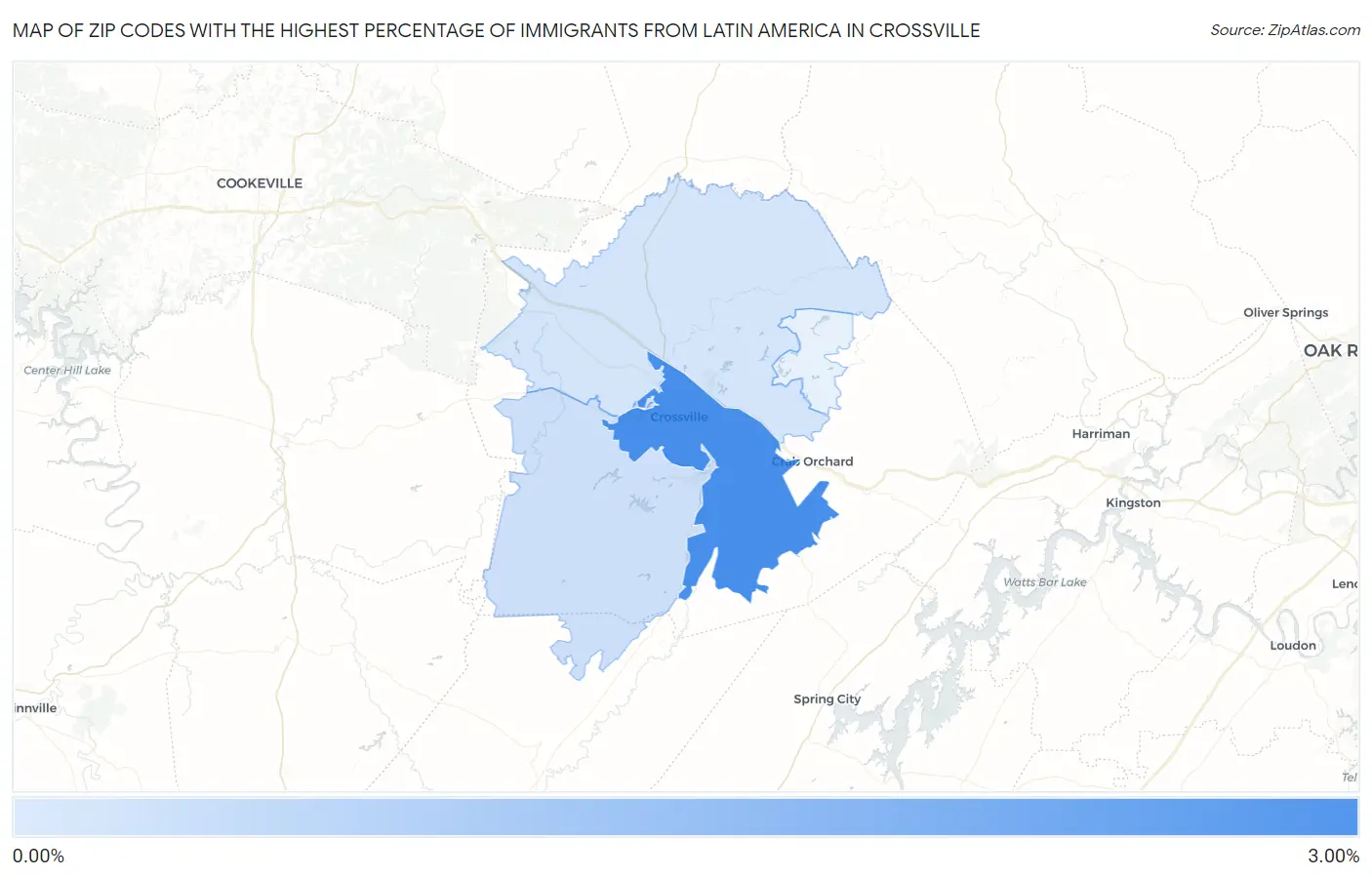 Zip Codes with the Highest Percentage of Immigrants from Latin America in Crossville Map