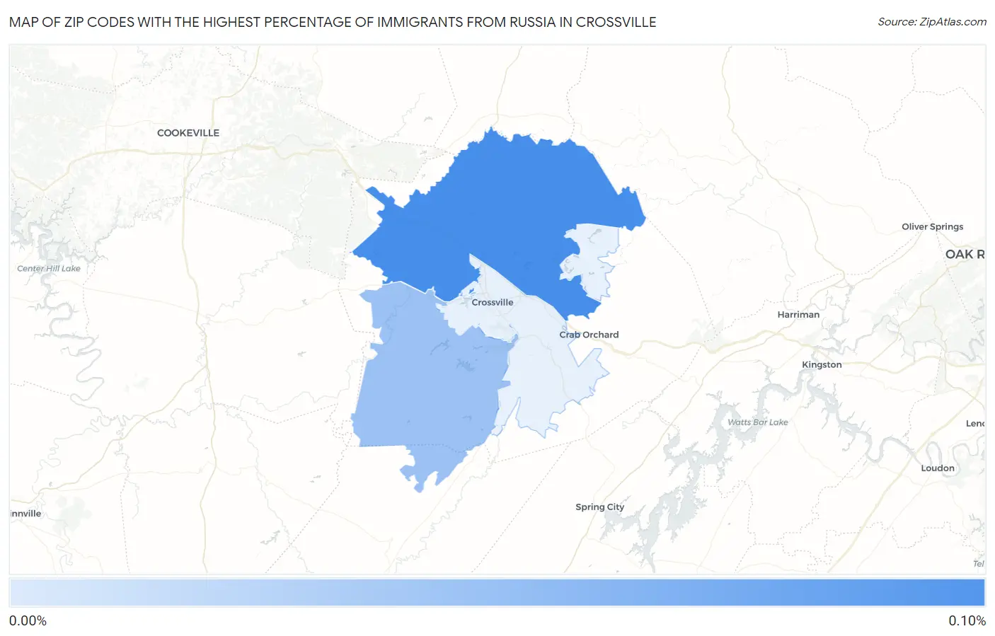 Zip Codes with the Highest Percentage of Immigrants from Russia in Crossville Map