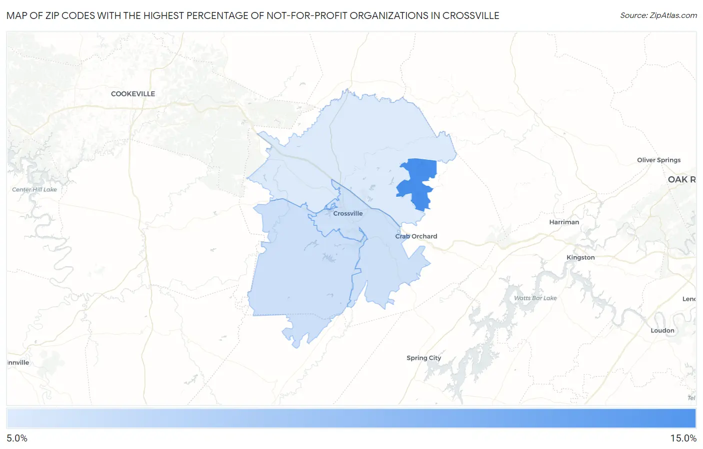 Zip Codes with the Highest Percentage of Not-for-profit Organizations in Crossville Map