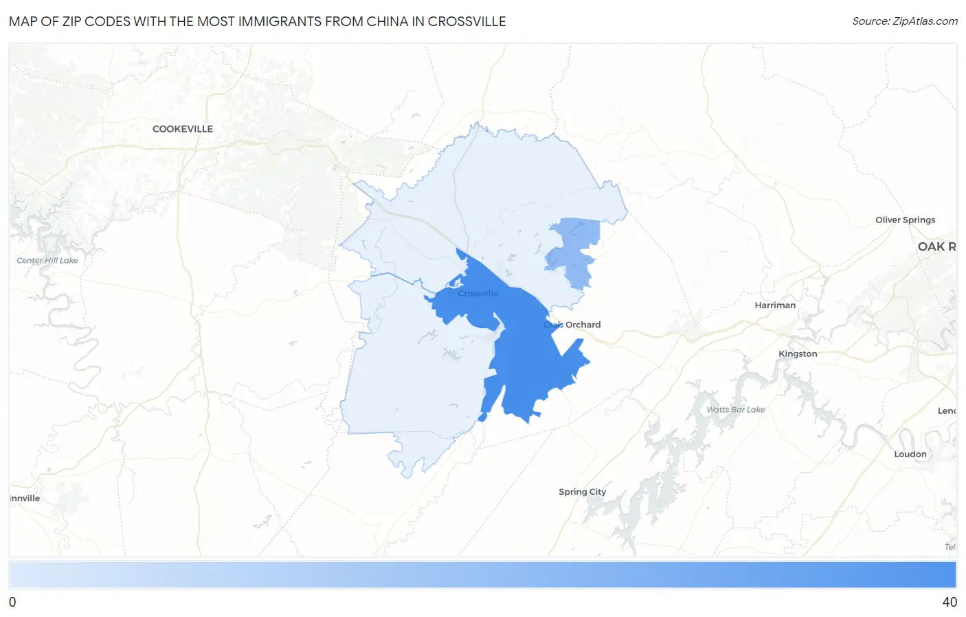 Zip Codes with the Most Immigrants from China in Crossville Map