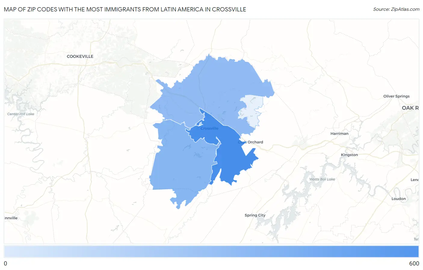 Zip Codes with the Most Immigrants from Latin America in Crossville Map