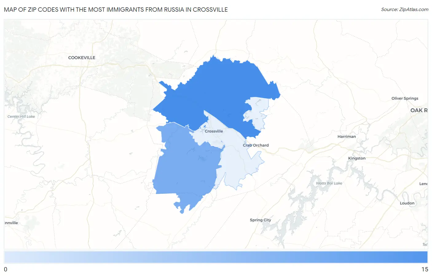 Zip Codes with the Most Immigrants from Russia in Crossville Map