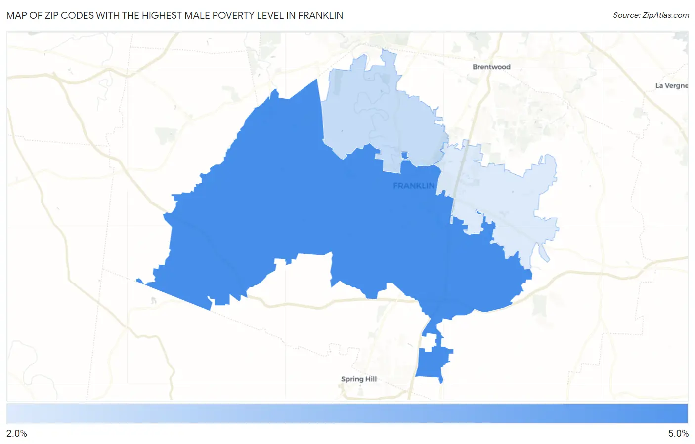 Zip Codes with the Highest Male Poverty Level in Franklin Map