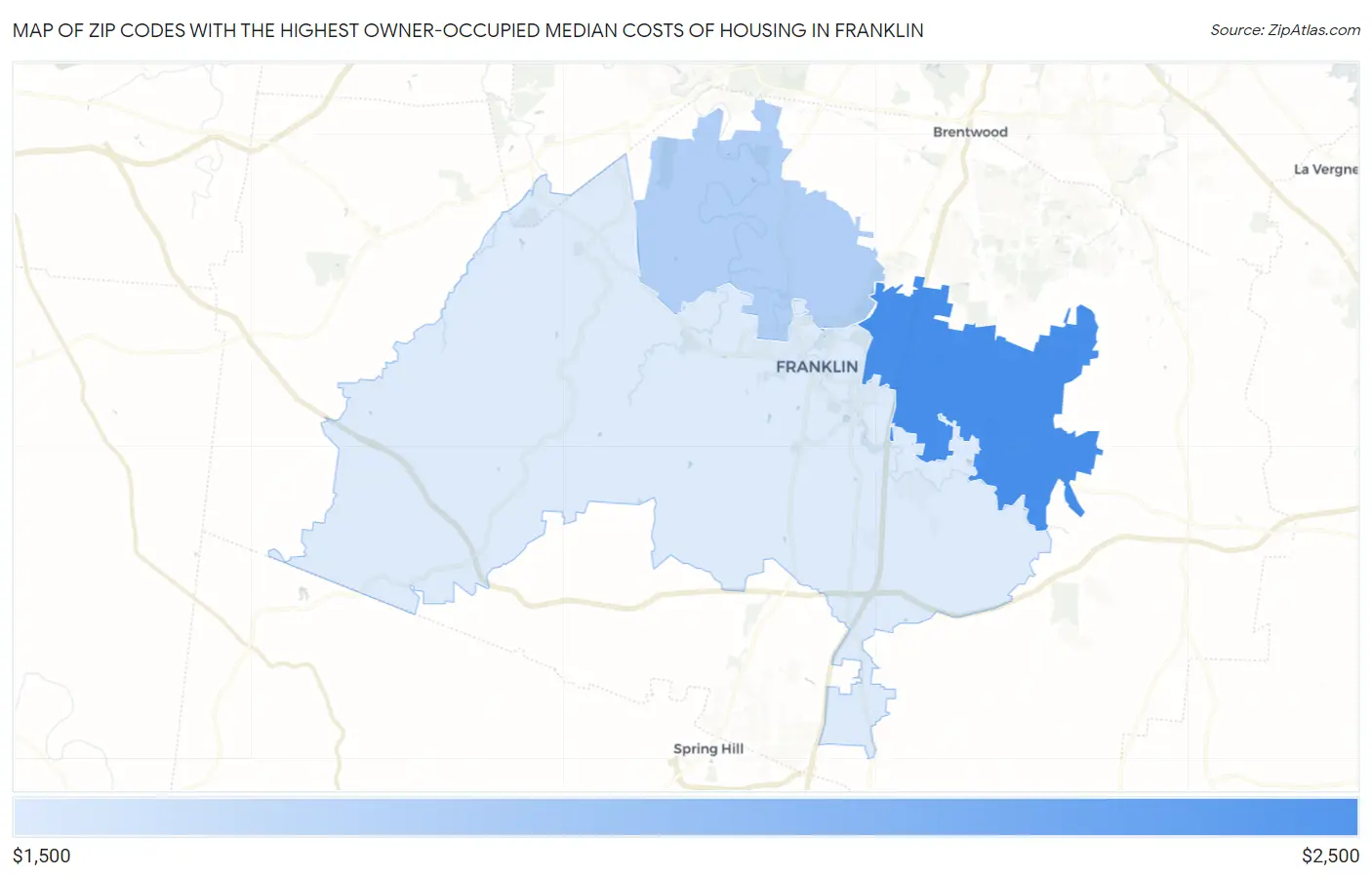 Zip Codes with the Highest Owner-Occupied Median Costs of Housing in Franklin Map