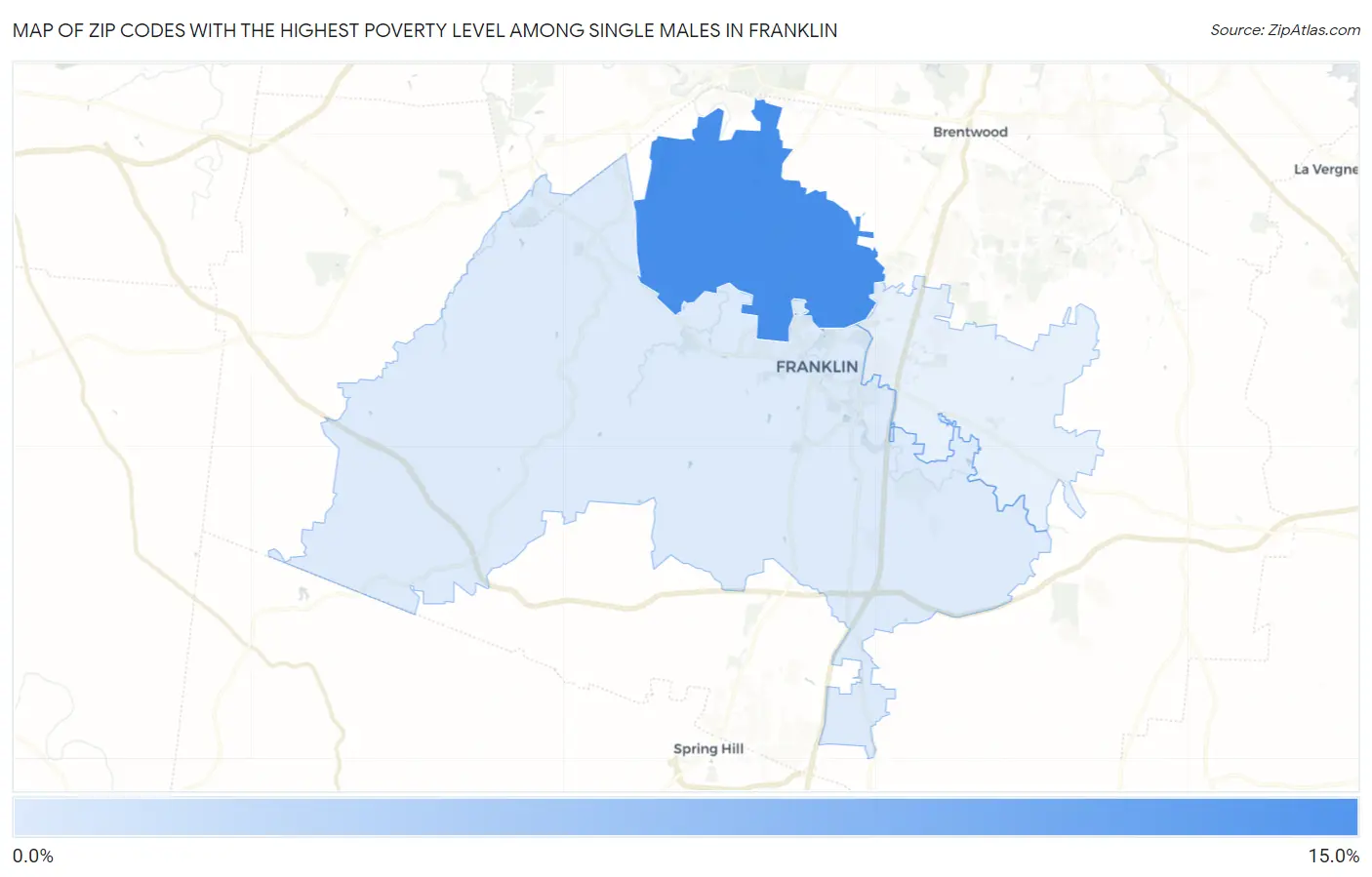 Zip Codes with the Highest Poverty Level Among Single Males in Franklin Map