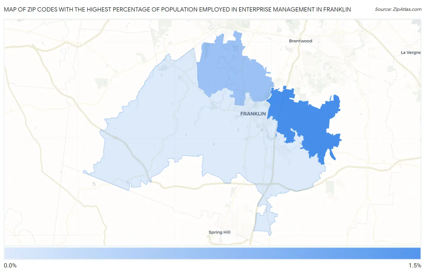 Zip Codes with the Highest Percentage of Population Employed in Enterprise Management in Franklin Map