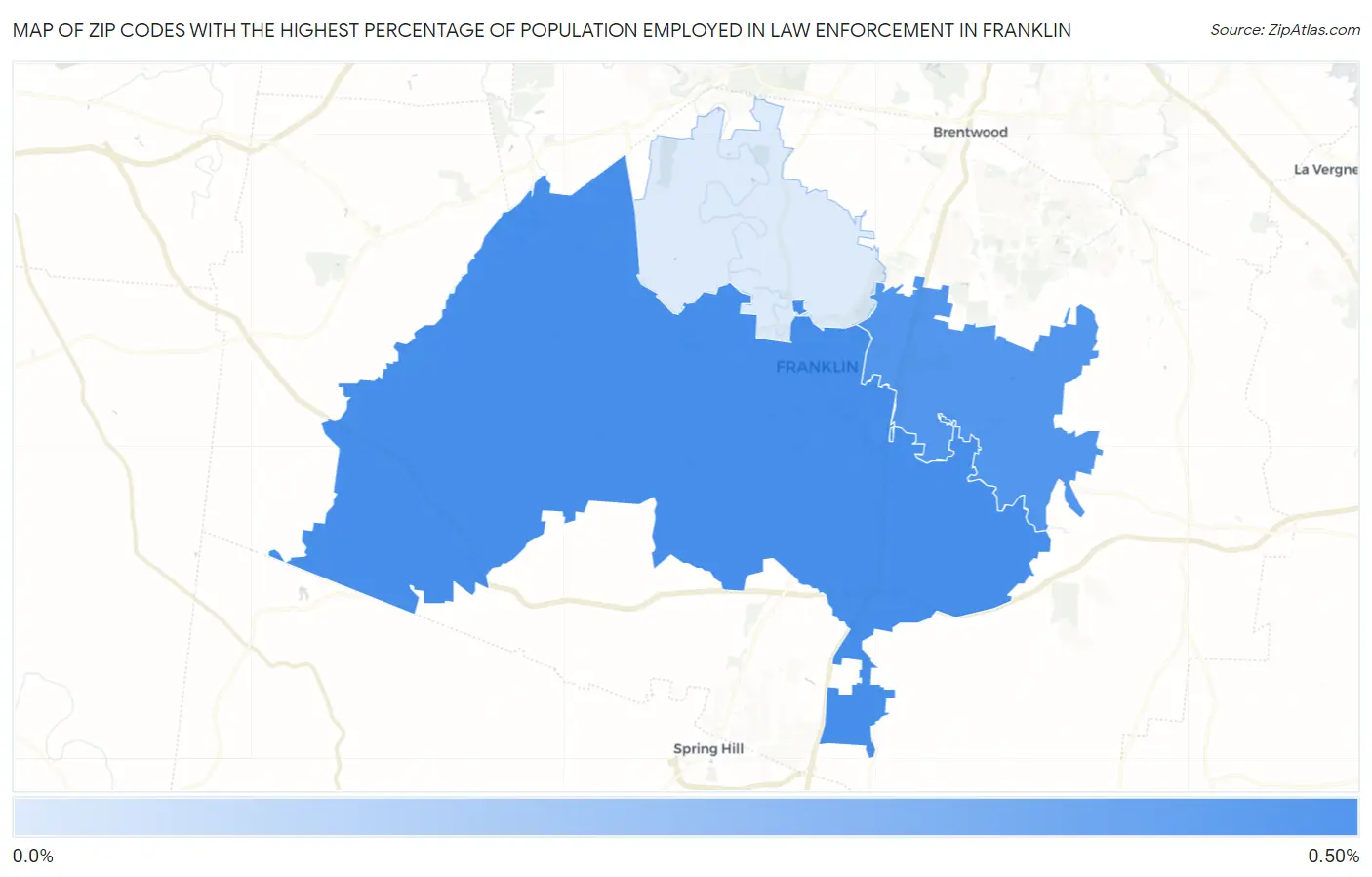 Zip Codes with the Highest Percentage of Population Employed in Law Enforcement in Franklin Map