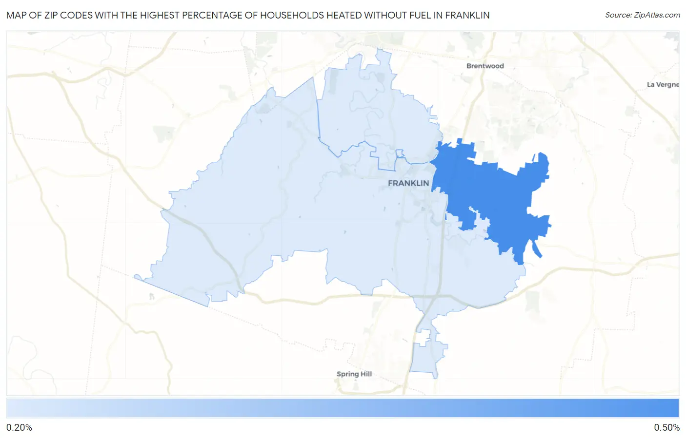 Zip Codes with the Highest Percentage of Households Heated without Fuel in Franklin Map