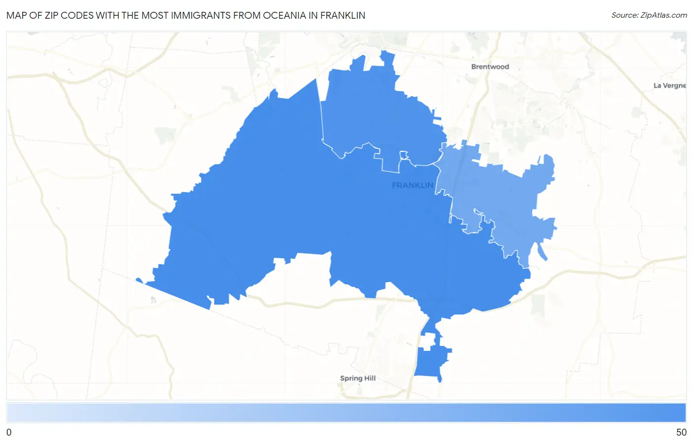 Zip Codes with the Most Immigrants from Oceania in Franklin Map