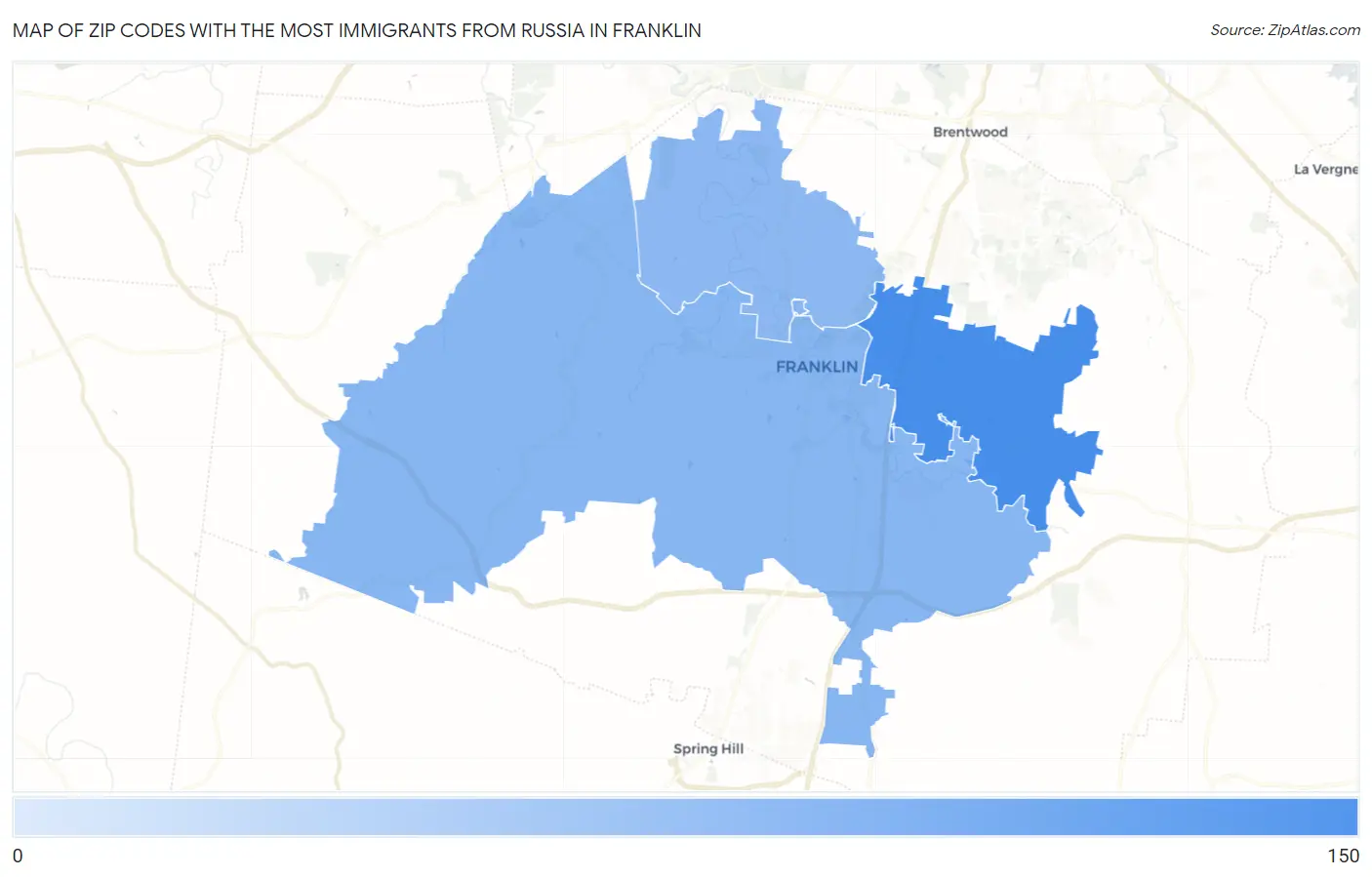 Zip Codes with the Most Immigrants from Russia in Franklin Map