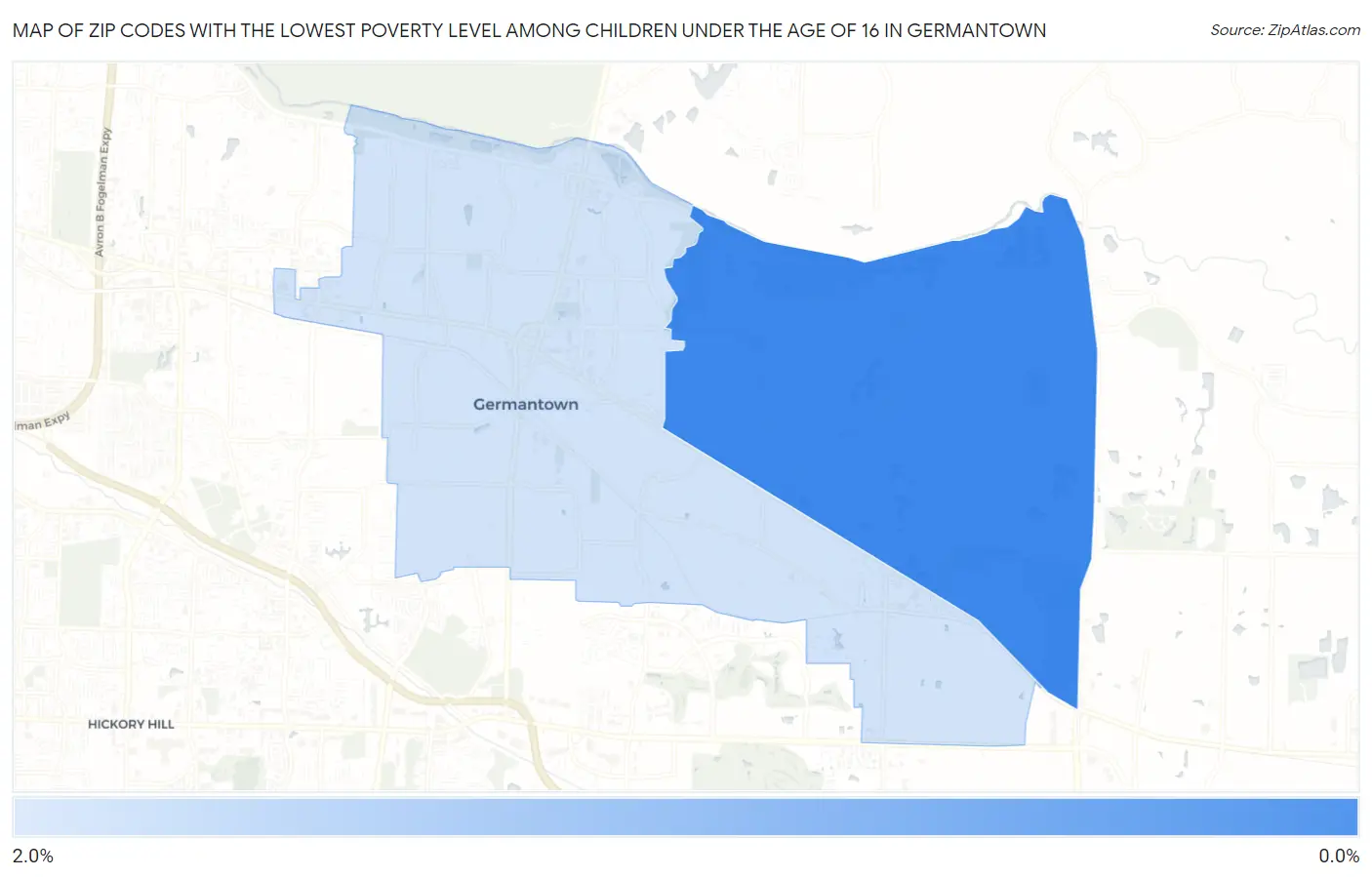 Zip Codes with the Lowest Poverty Level Among Children Under the Age of 16 in Germantown Map