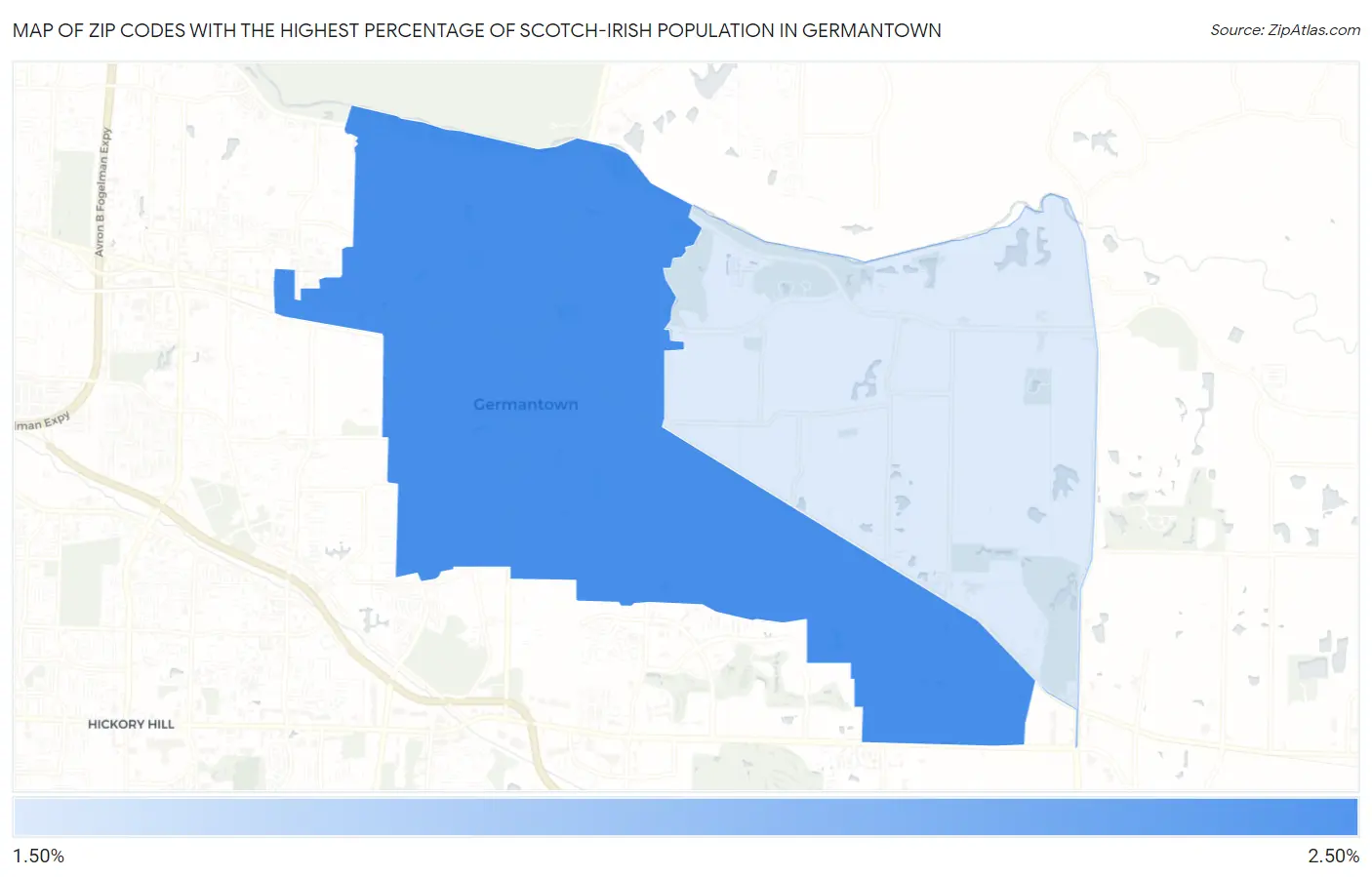 Zip Codes with the Highest Percentage of Scotch-Irish Population in Germantown Map