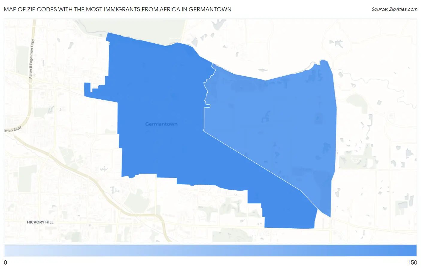 Zip Codes with the Most Immigrants from Africa in Germantown Map