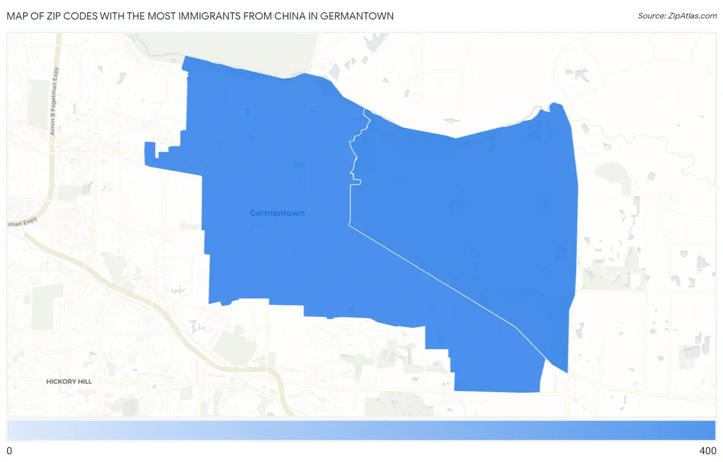 Zip Codes with the Most Immigrants from China in Germantown Map