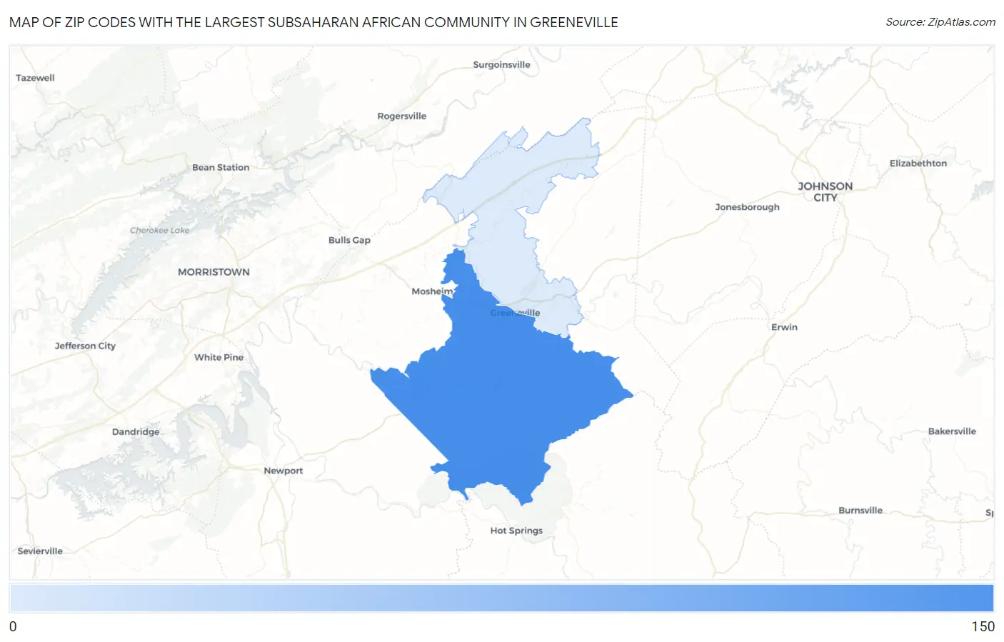Zip Codes with the Largest Subsaharan African Community in Greeneville Map