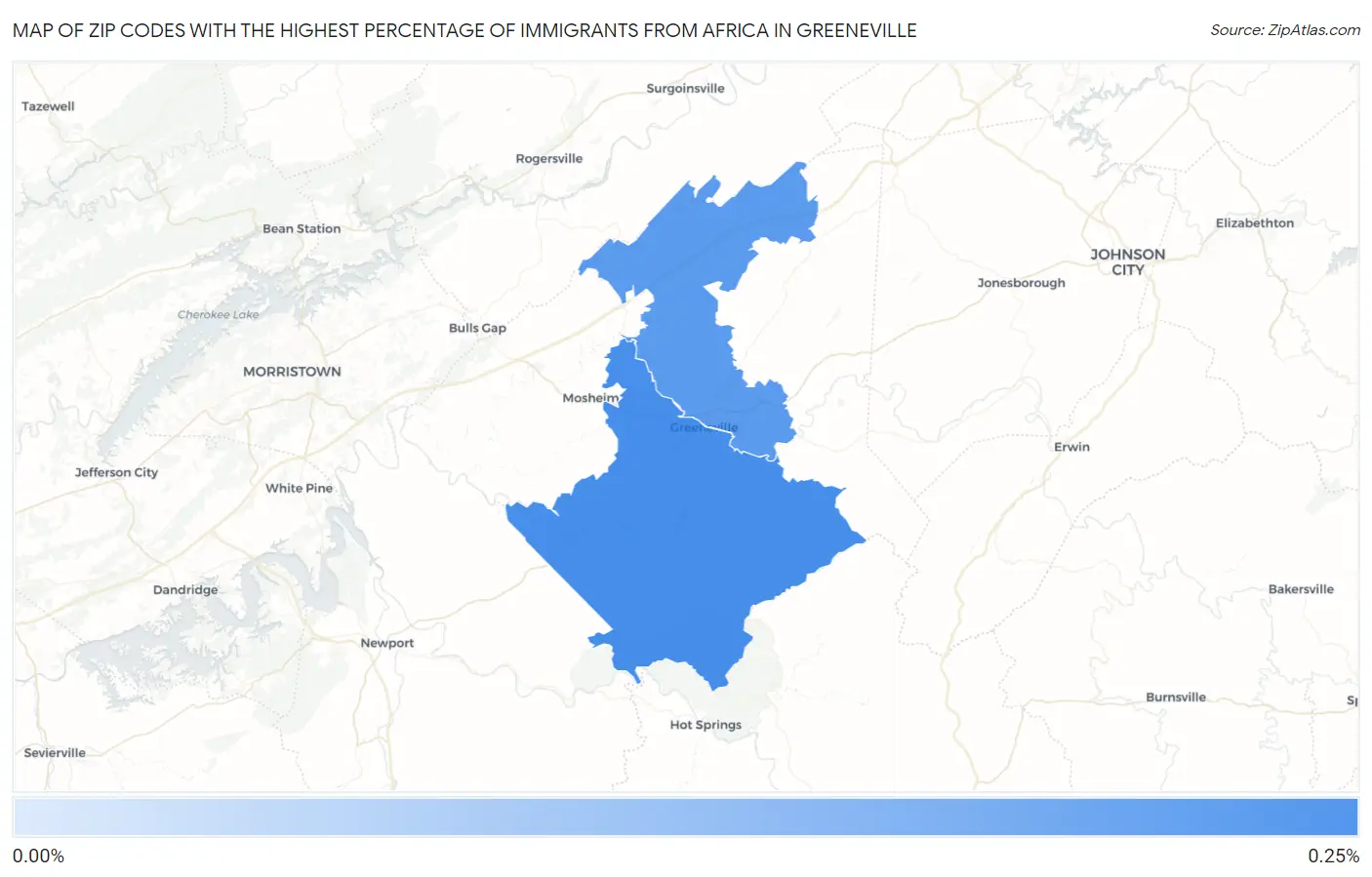Zip Codes with the Highest Percentage of Immigrants from Africa in Greeneville Map