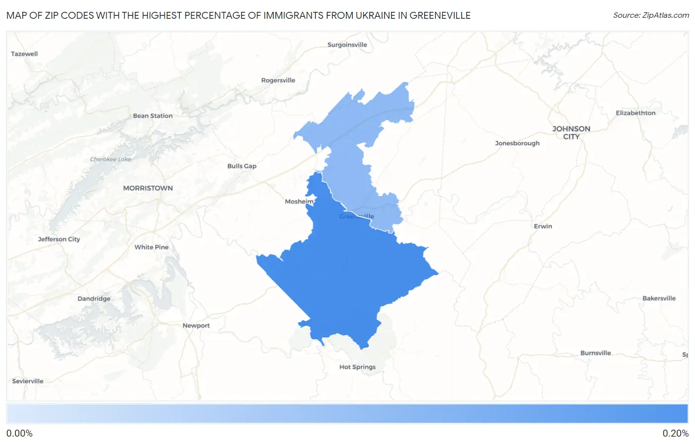Zip Codes with the Highest Percentage of Immigrants from Ukraine in Greeneville Map