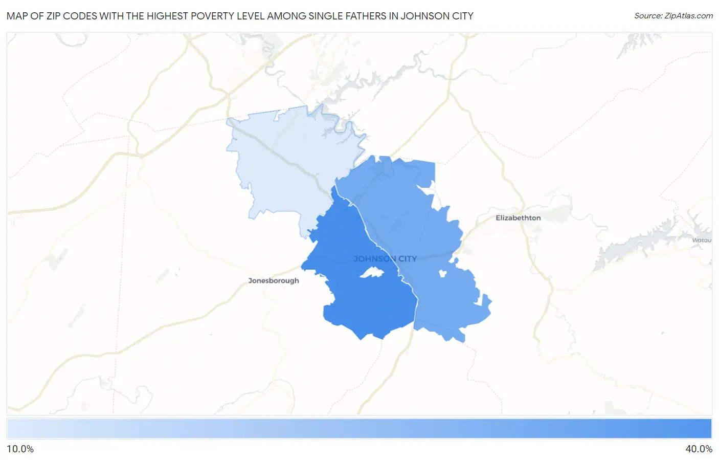 Zip Codes with the Highest Poverty Level Among Single Fathers in Johnson City Map