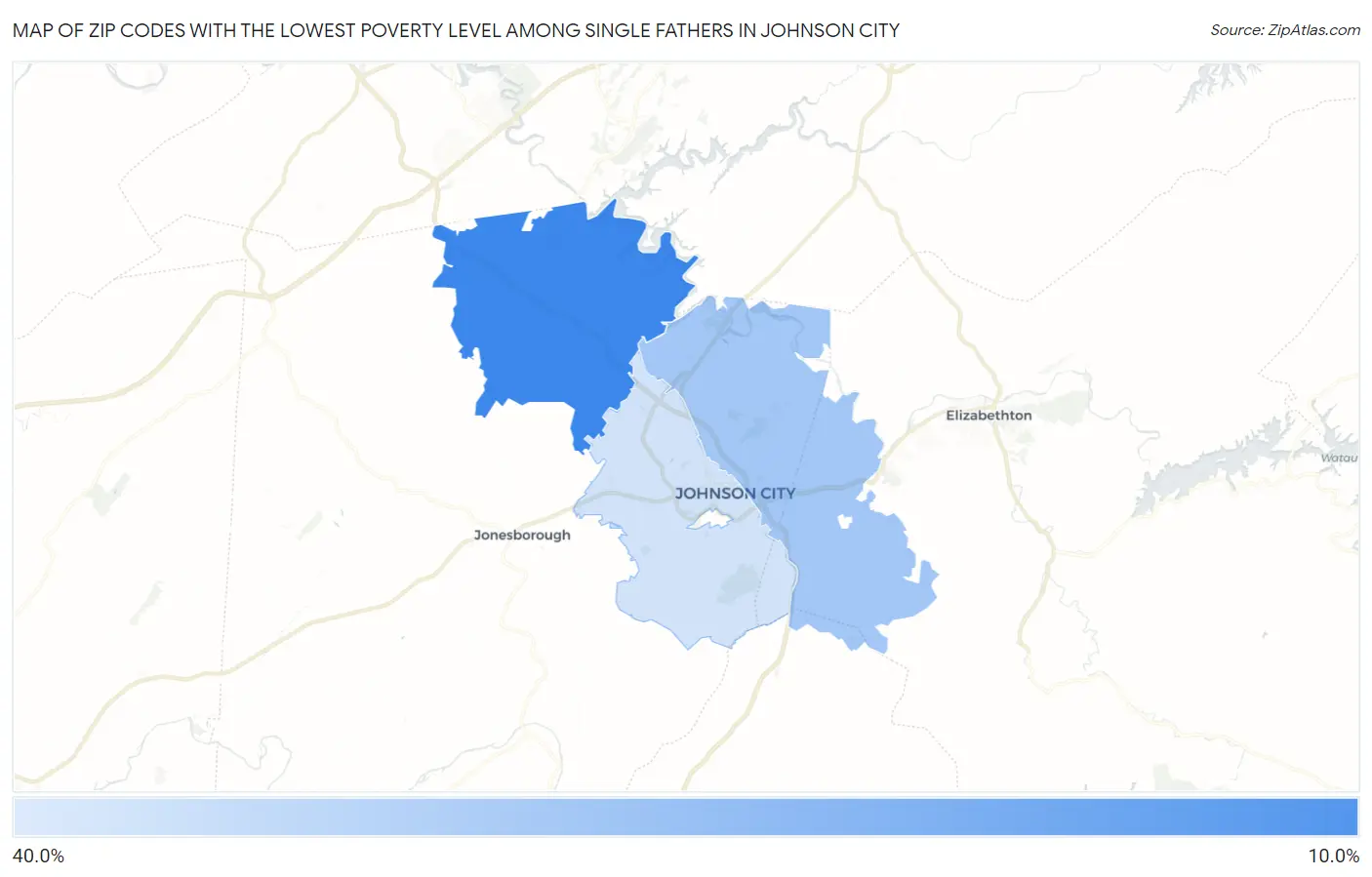 Zip Codes with the Lowest Poverty Level Among Single Fathers in Johnson City Map