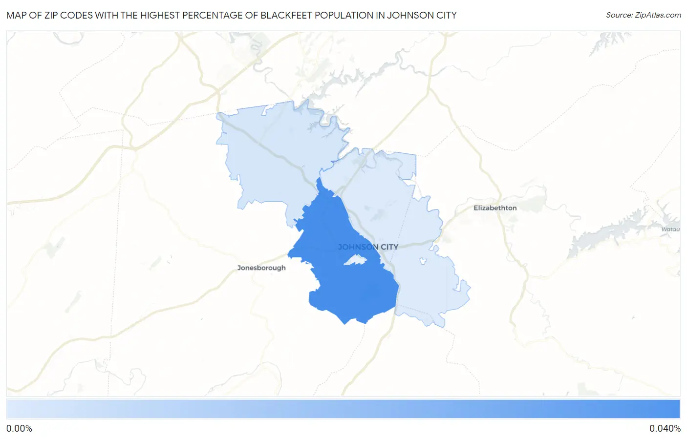 Zip Codes with the Highest Percentage of Blackfeet Population in Johnson City Map