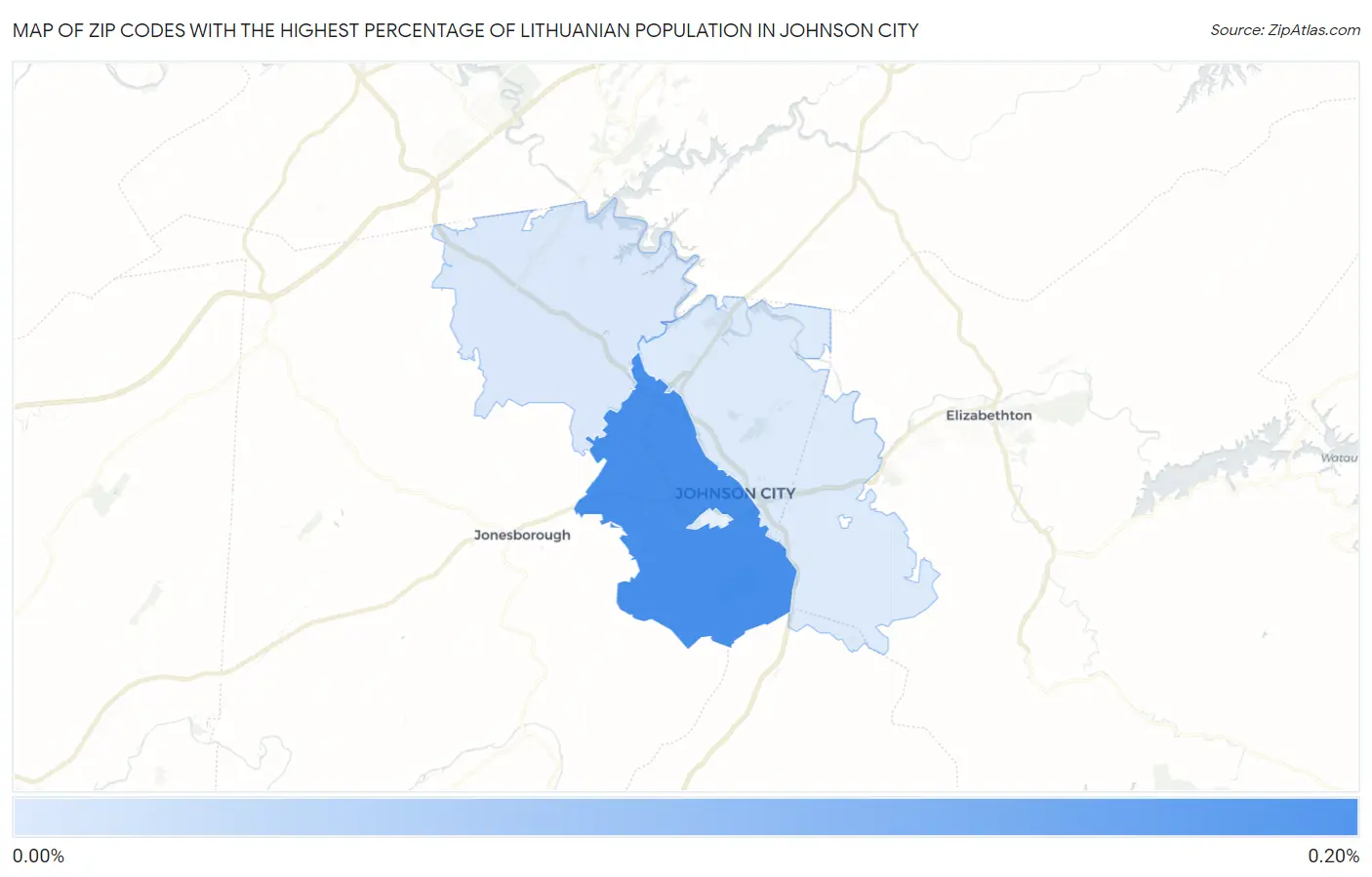 Zip Codes with the Highest Percentage of Lithuanian Population in Johnson City Map