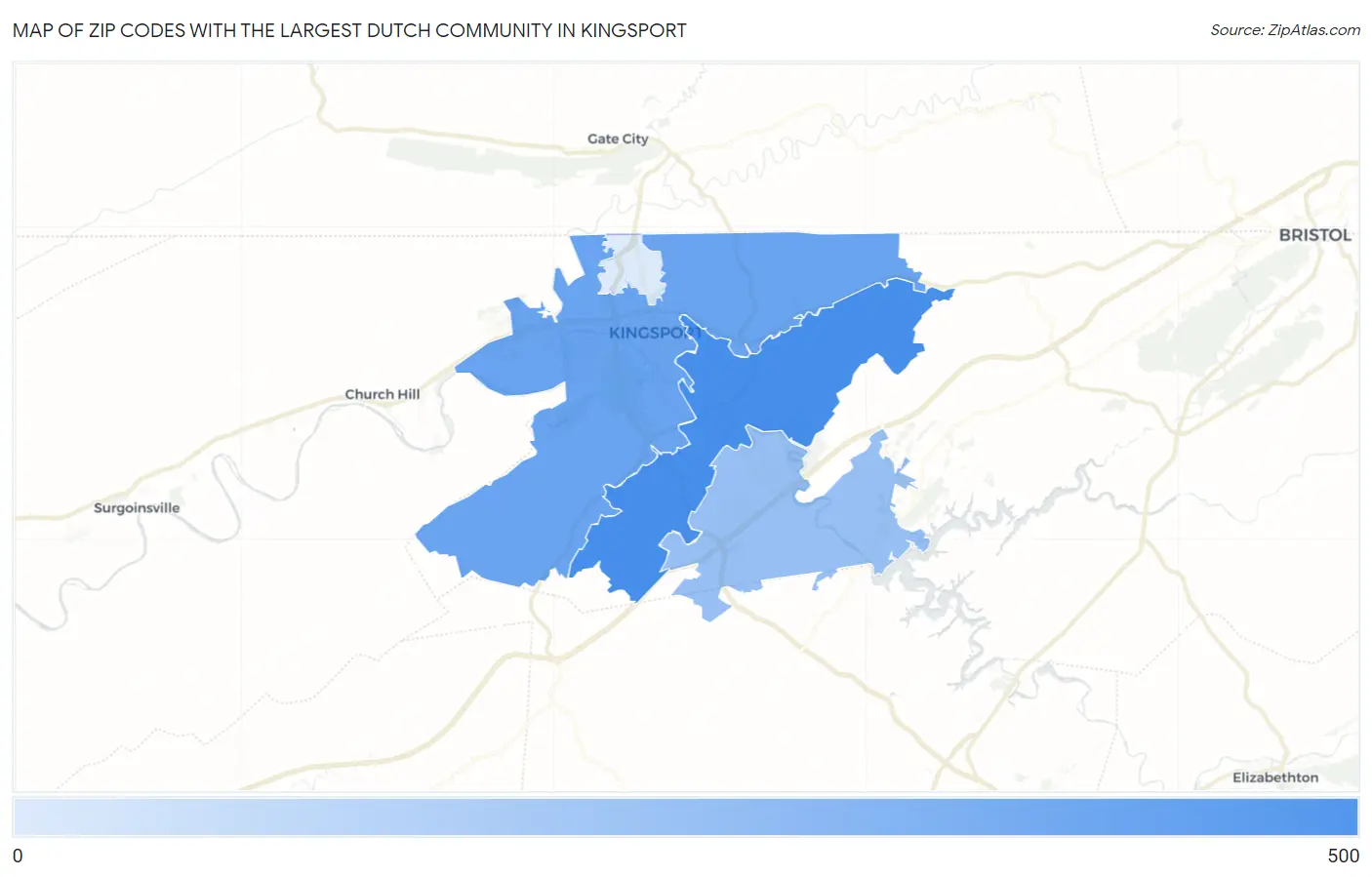 Zip Codes with the Largest Dutch Community in Kingsport Map