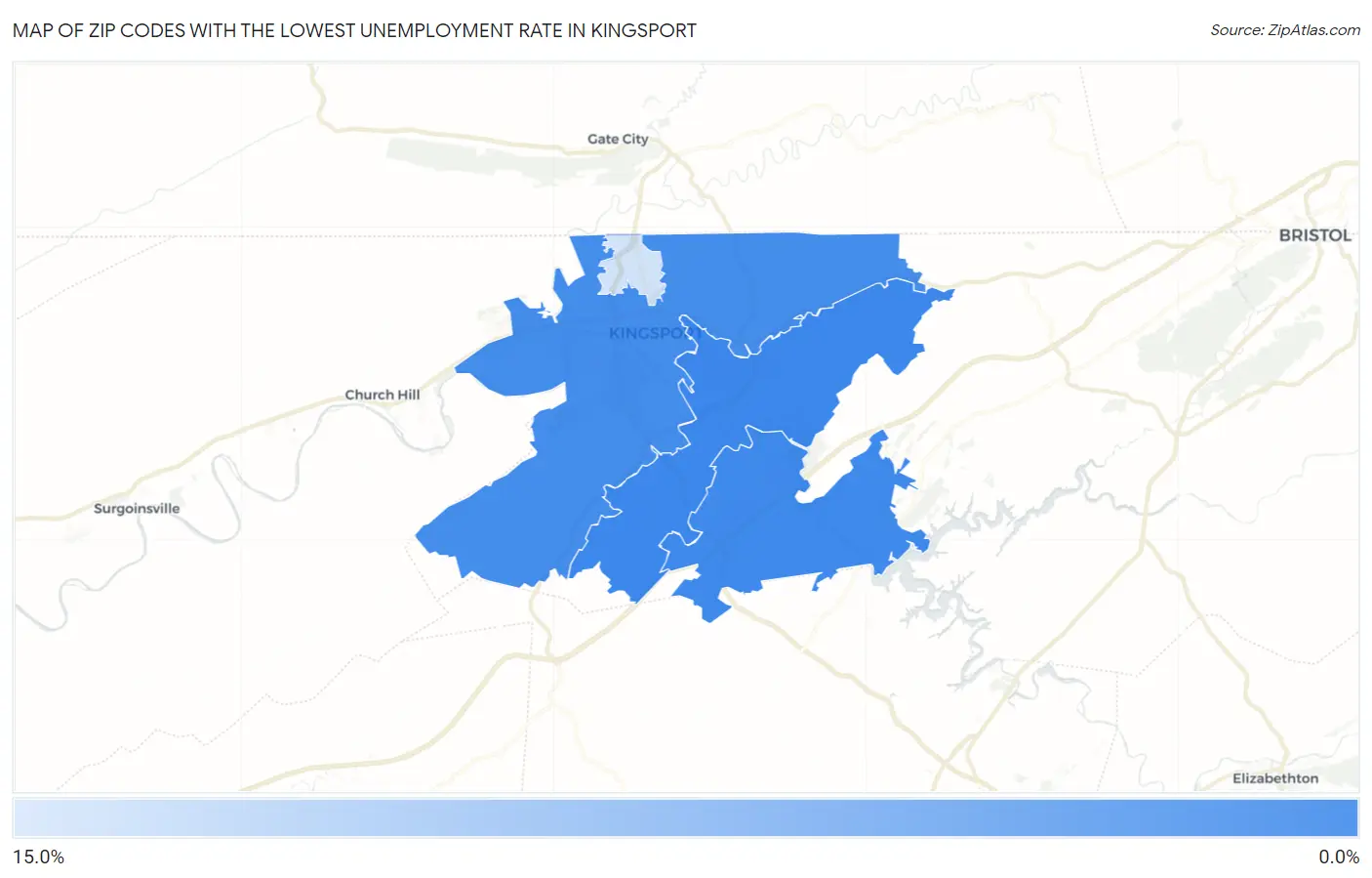 Zip Codes with the Lowest Unemployment Rate in Kingsport Map