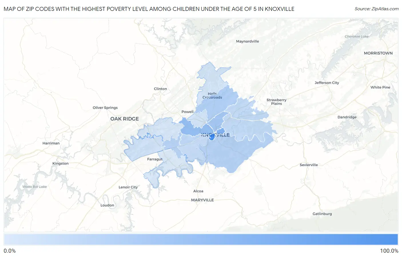 Zip Codes with the Highest Poverty Level Among Children Under the Age of 5 in Knoxville Map