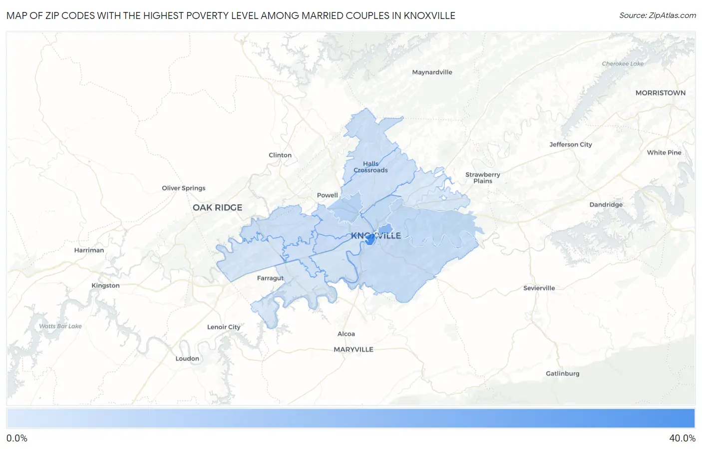 Zip Codes with the Highest Poverty Level Among Married Couples in Knoxville Map