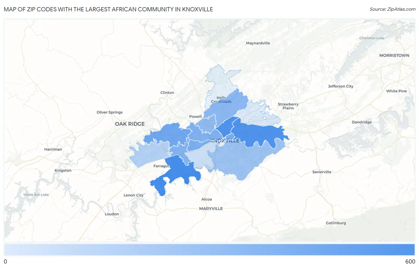 Zip Codes with the Largest African Community in Knoxville Map