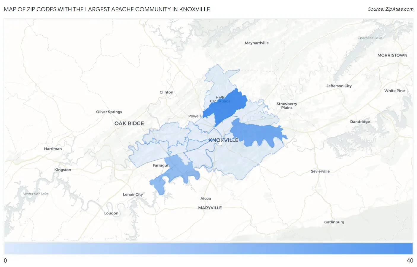 Zip Codes with the Largest Apache Community in Knoxville Map