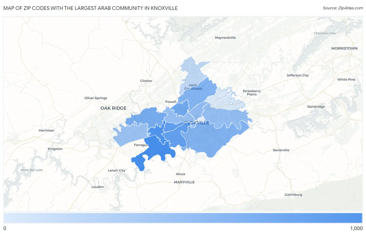 Zip Codes with the Largest Arab Community in Knoxville Map