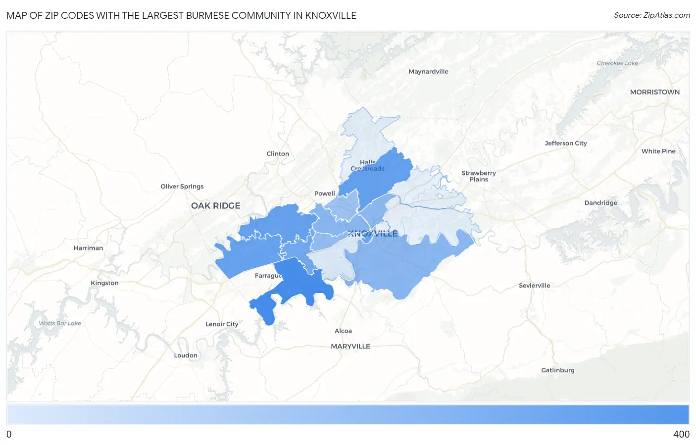 Zip Codes with the Largest Burmese Community in Knoxville Map