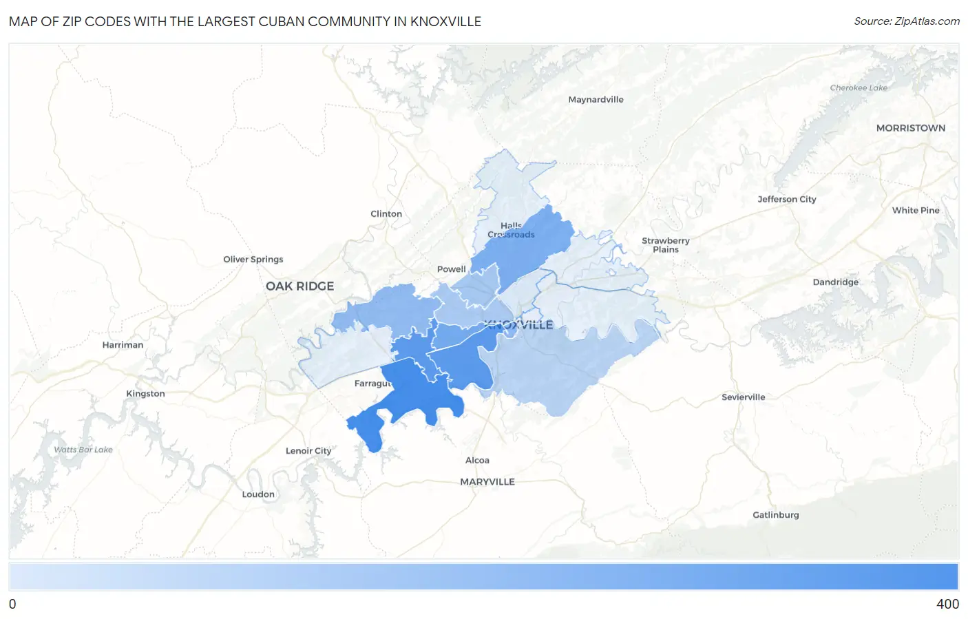 Zip Codes with the Largest Cuban Community in Knoxville Map
