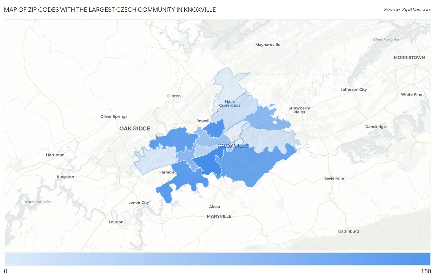 Zip Codes with the Largest Czech Community in Knoxville Map